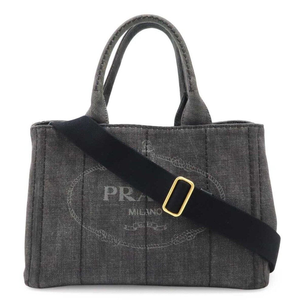 Prada Canapa Tote Bag Handbag Shoulder Denim NERO Black Duty